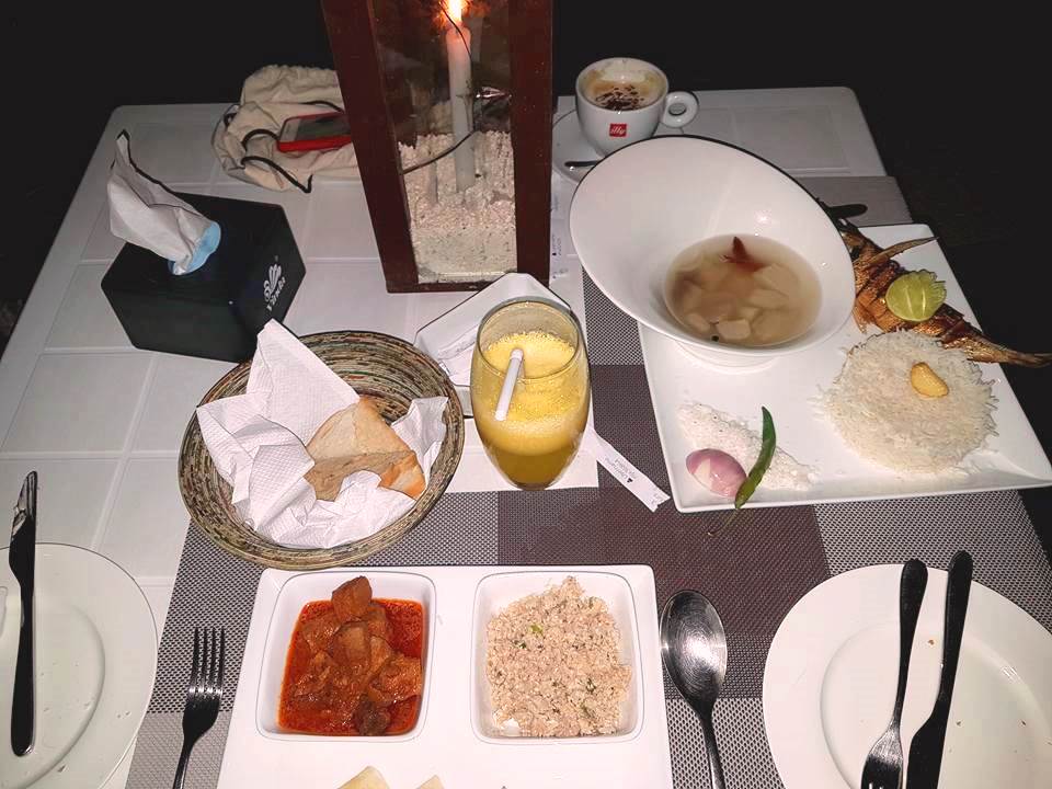 Maldivian food at a candle light dinner