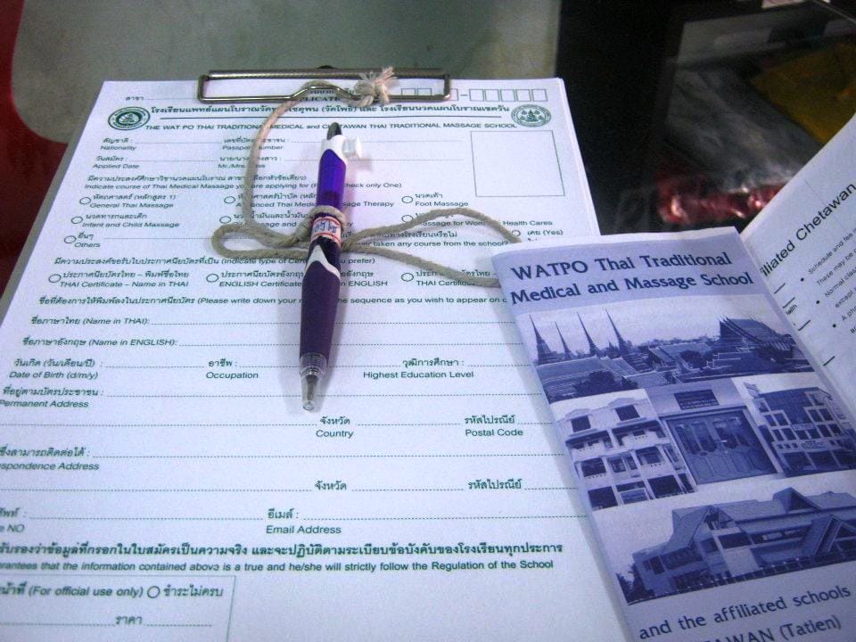 Thai massage course registration form at Wat Po massage school | Ummi Goes Where?
