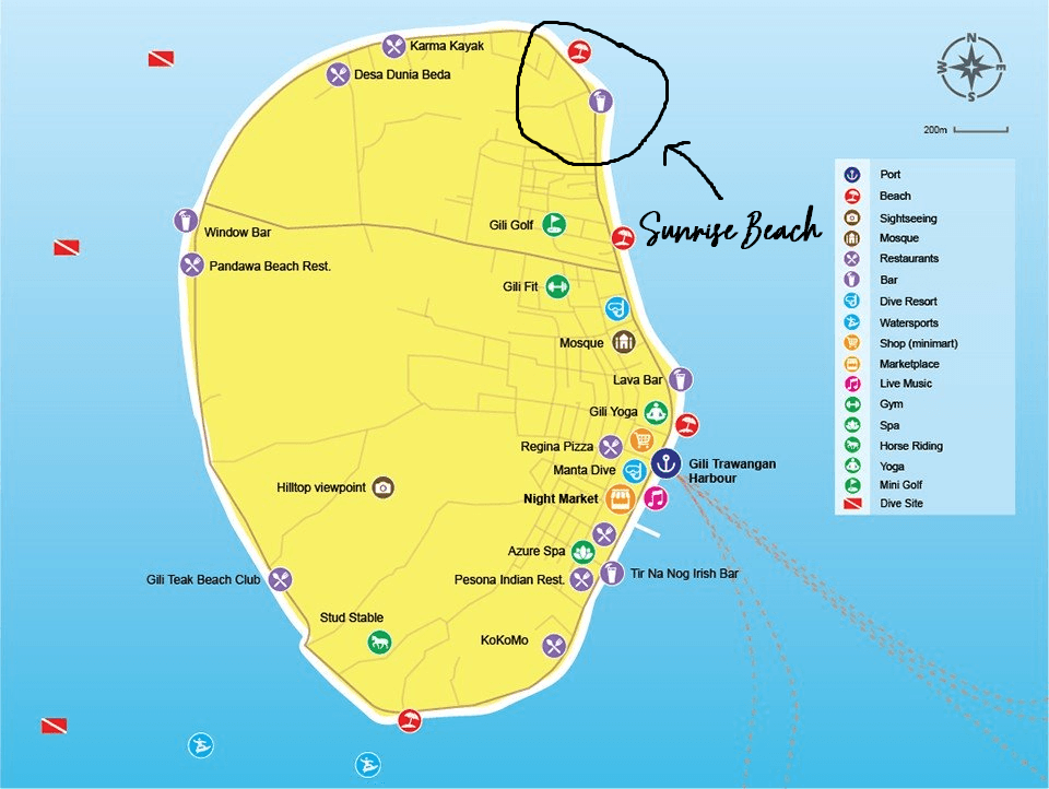 Gili Trawangan sunrise beach map - magic mushrooms | Ummi Goes Where?