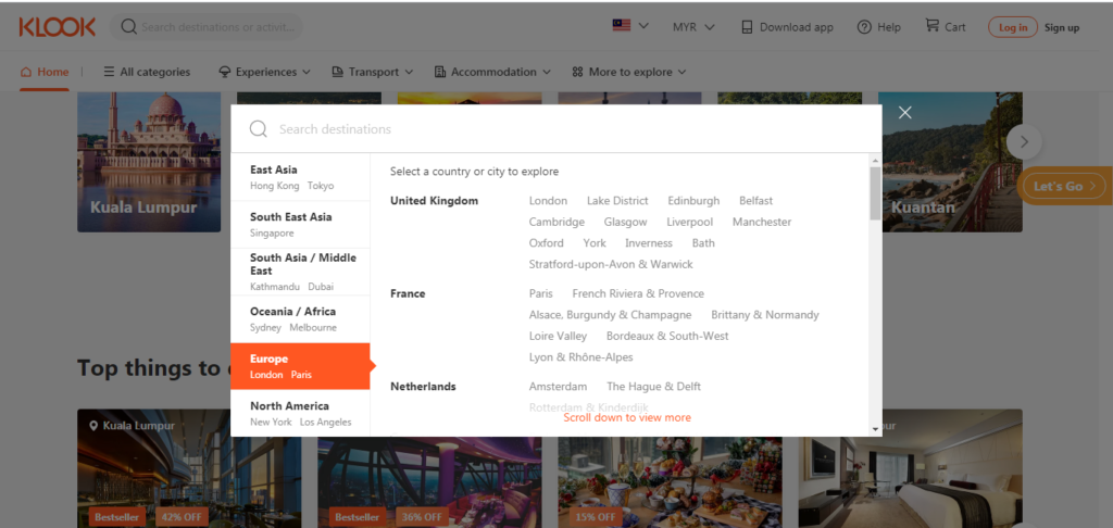 Klook destinations