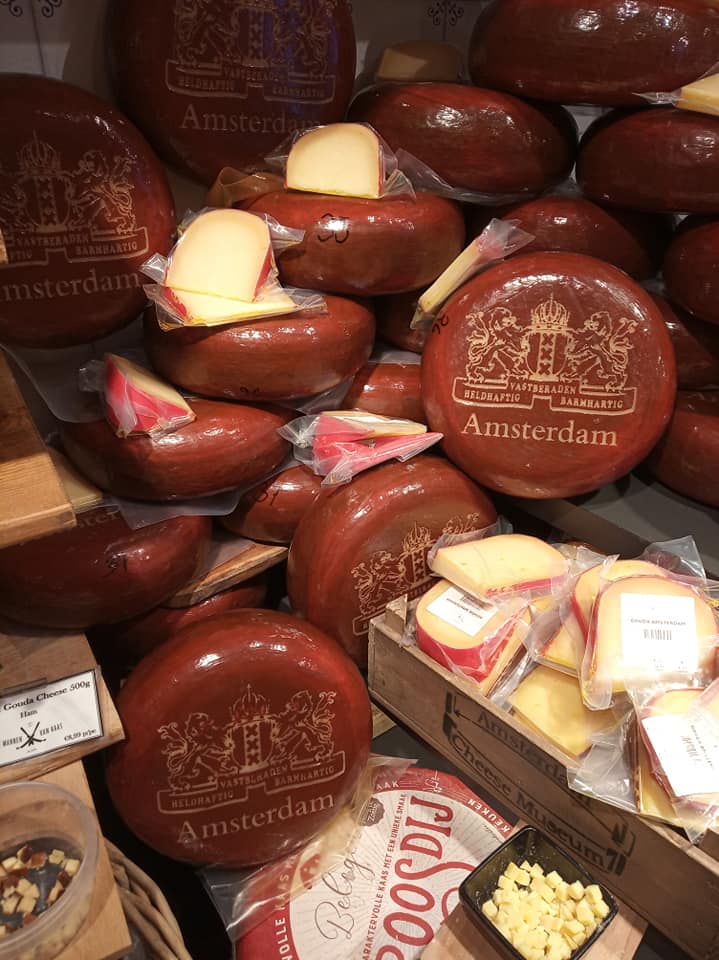 Different types of Gouda cheese at Amsterdam cheese museum