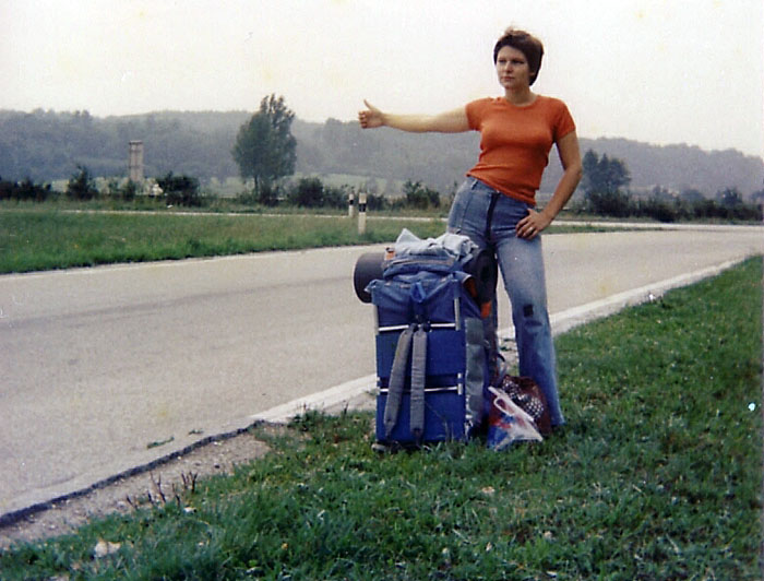Girl hitchhiking
