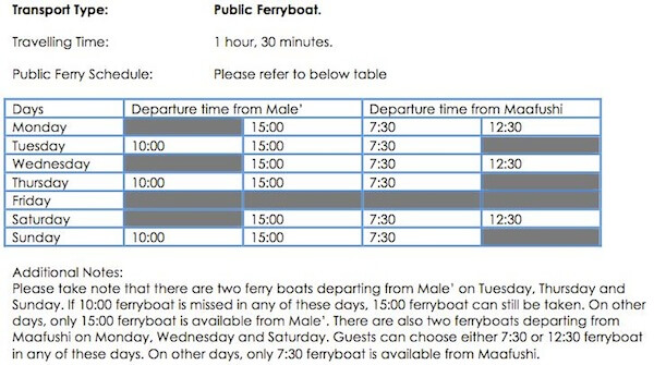 Maafushi Male Ferry Schedule