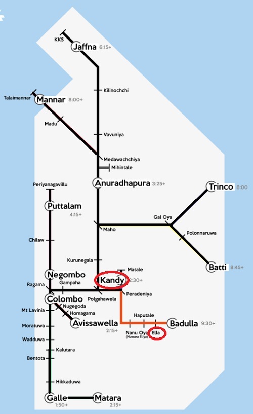 Kandy to Ella train map